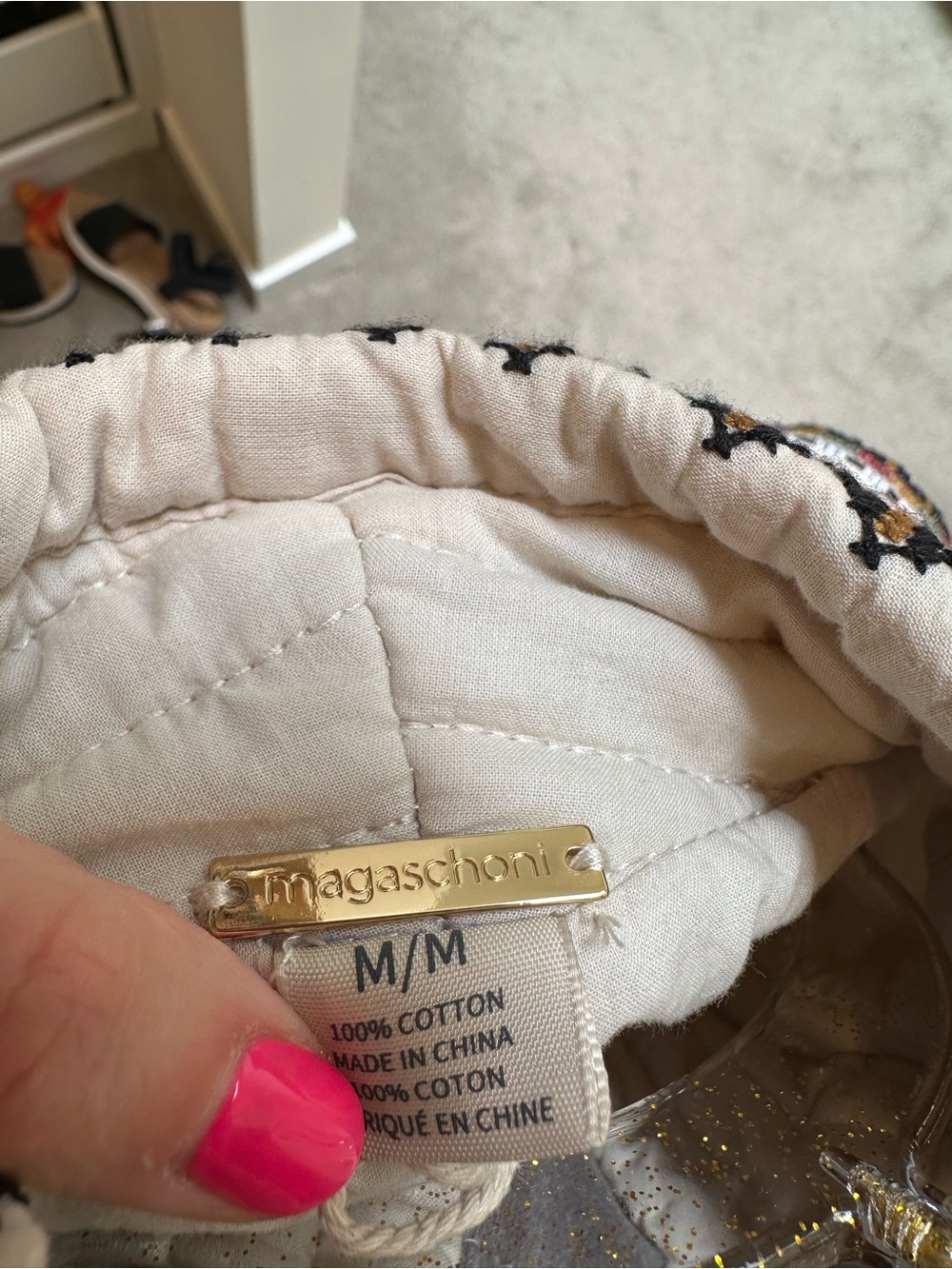 Magaschoni Cream Quilted Wrap Jacket with Patterned Trim - Picture 5 of 5